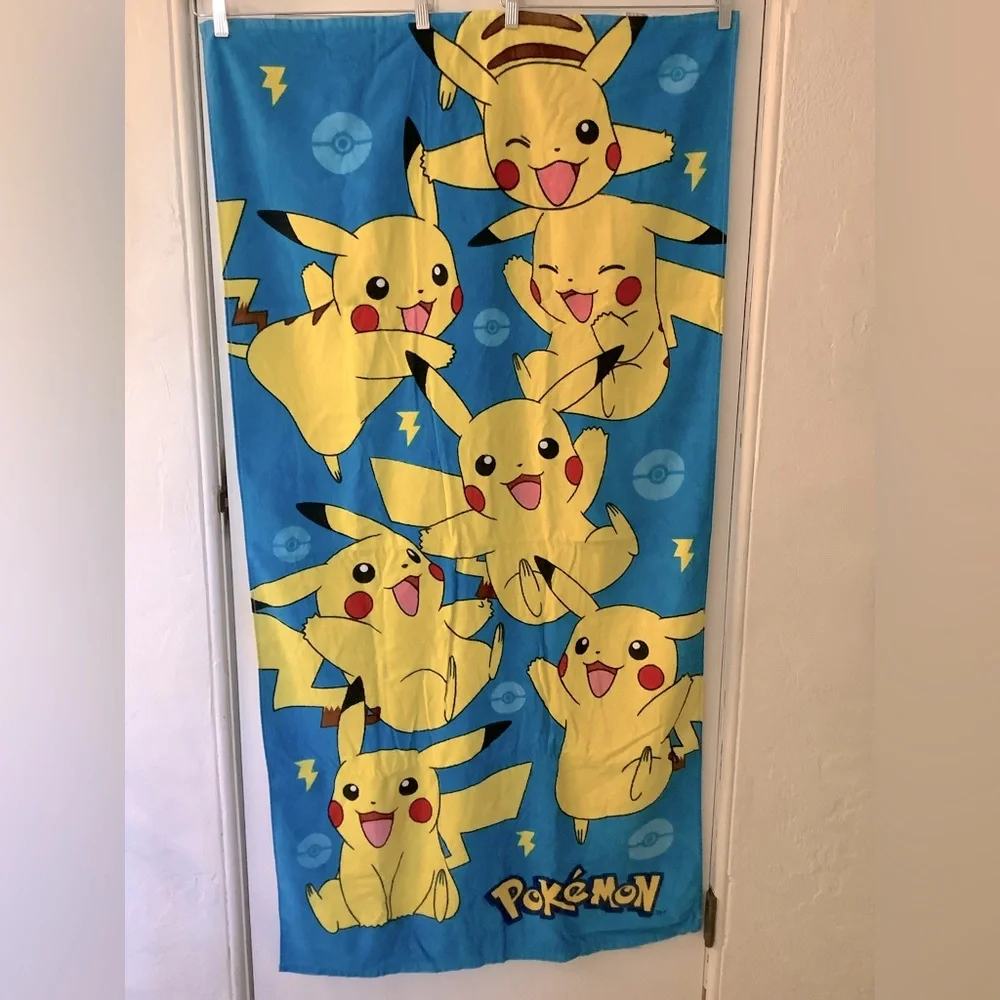 NWOT Pokemon Pikachu Cotton Blue and Yellow Beach Bath Towel